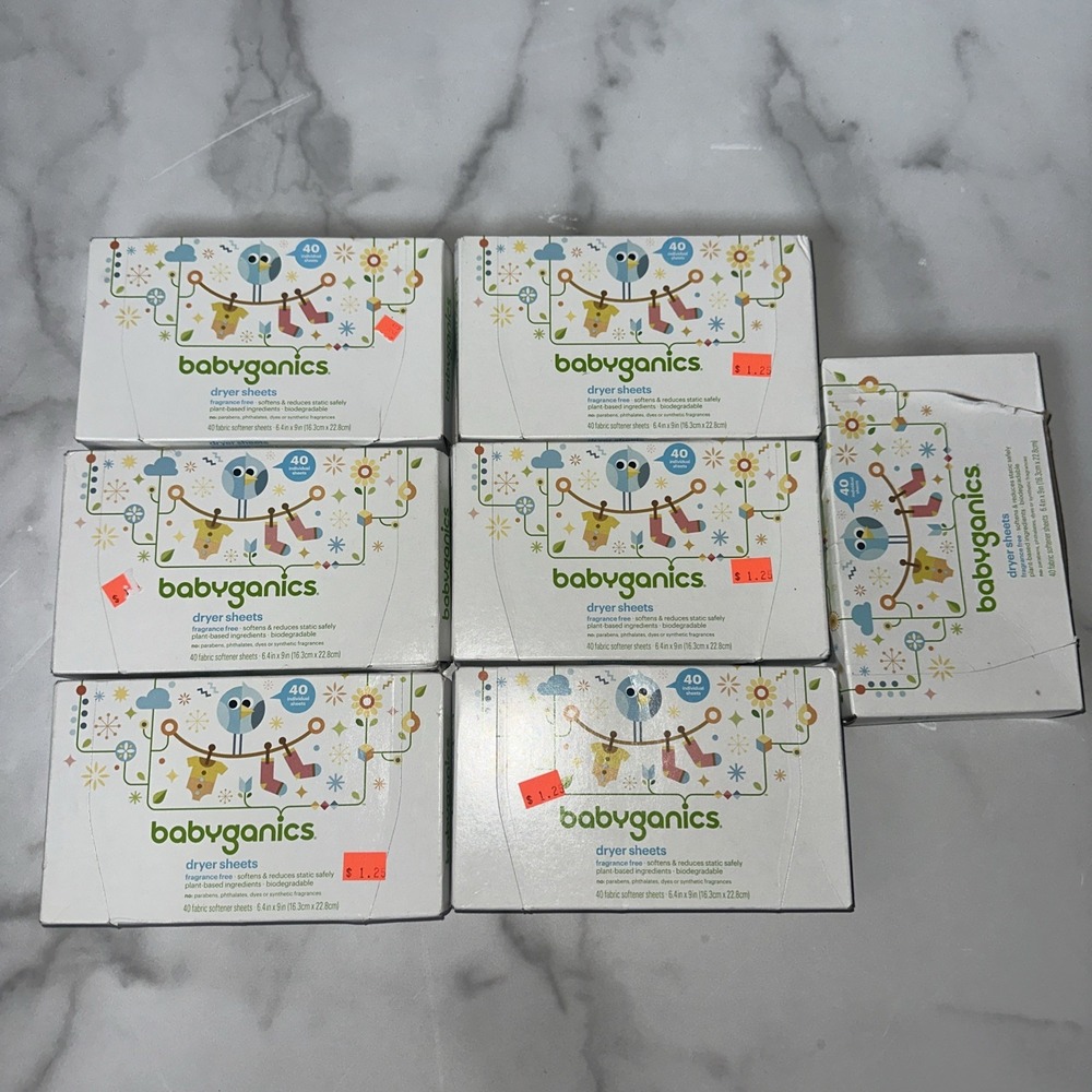 7 Lot BABYGANICS DRYER SHEETS FABRIC SOFTENER Static fragrance FREE  280 Sheet